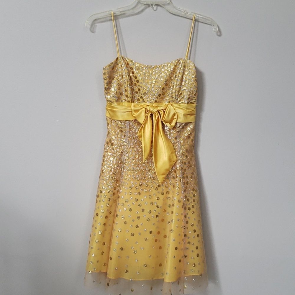 Y2K Star Box Dress S Silver Gold Glitter Polka Dot Sheer Strappy Hoco Dance